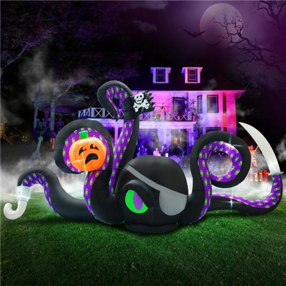 13Ft Halloween Inflatable Giant Octopus Black Sticky Pumpkin LED Light Blow